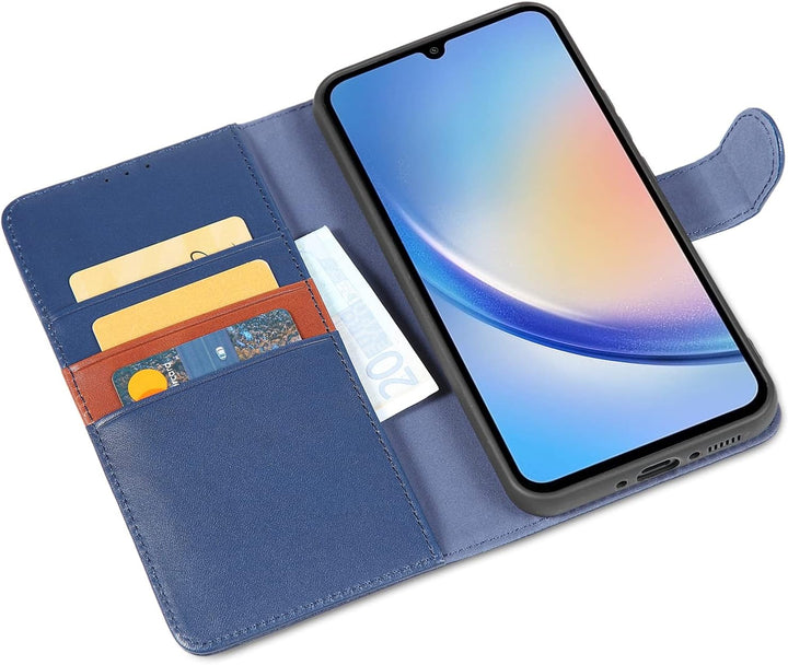 LENSUN Handyhülle Echt Leder für Samsung Galaxy A34, Echtleder Hülle [Kartenfach][Magnetverschluss][