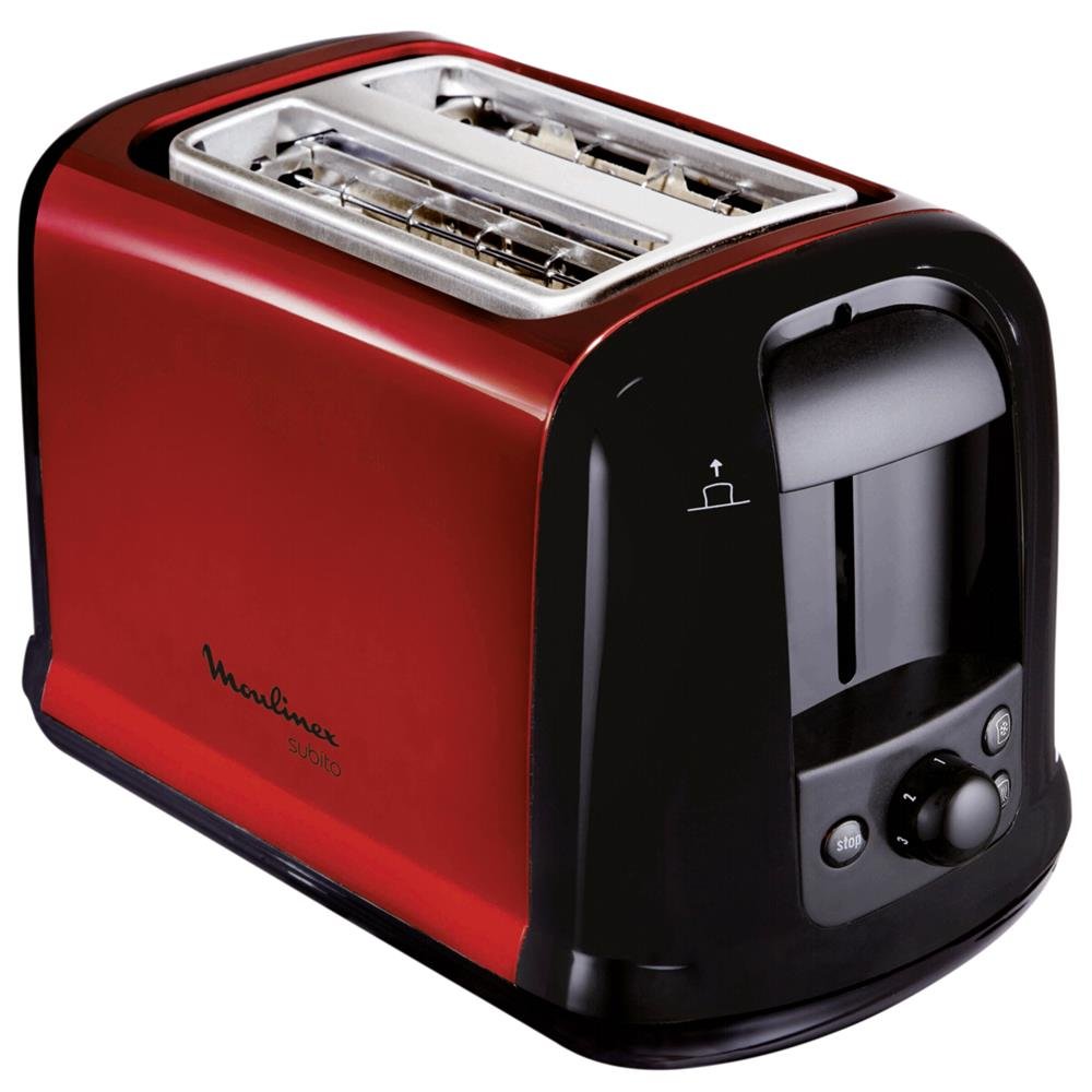 Moulinex LT261D Subito - Roter Doppelschlitz-Toaster | Brötchenaufsatz | 850 Watt | Variable Bräunun