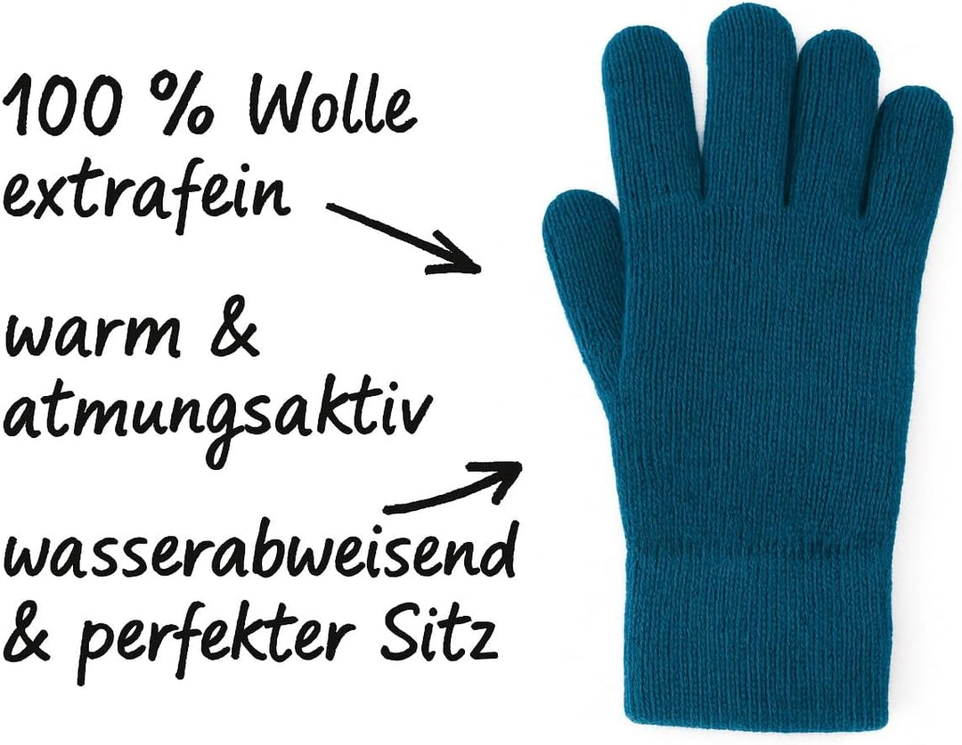 Merino Damen Wollhandschuhe/Fingerhandschuhe, 100% Wolle Merino extrafein 7 Grün, 7 Gr&amp;