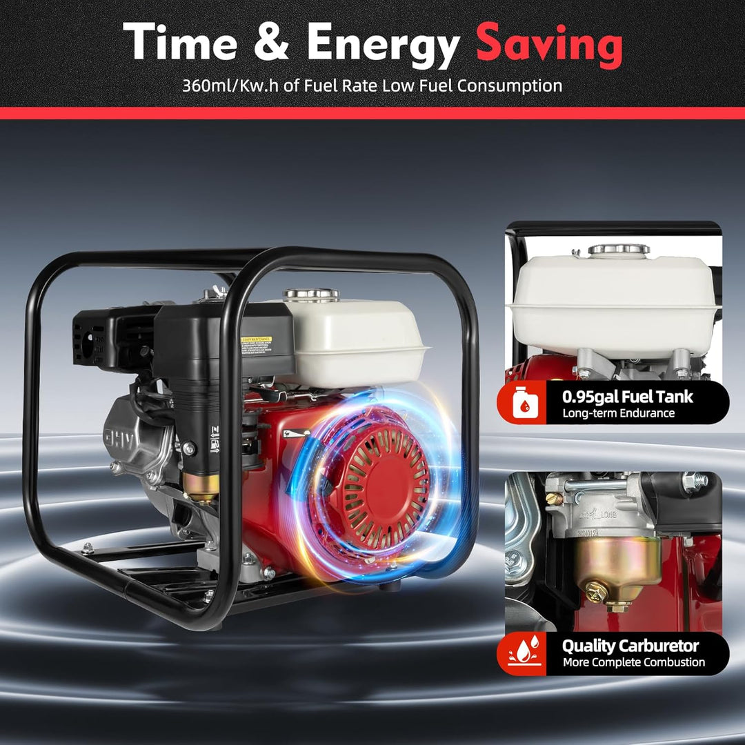 Benzin-Wasserpumpe 4-Takt 2-Zoll 6,5 PS Motor Schmutzwasserpumpe Garten-Wasserpumpe für Teich Garten
