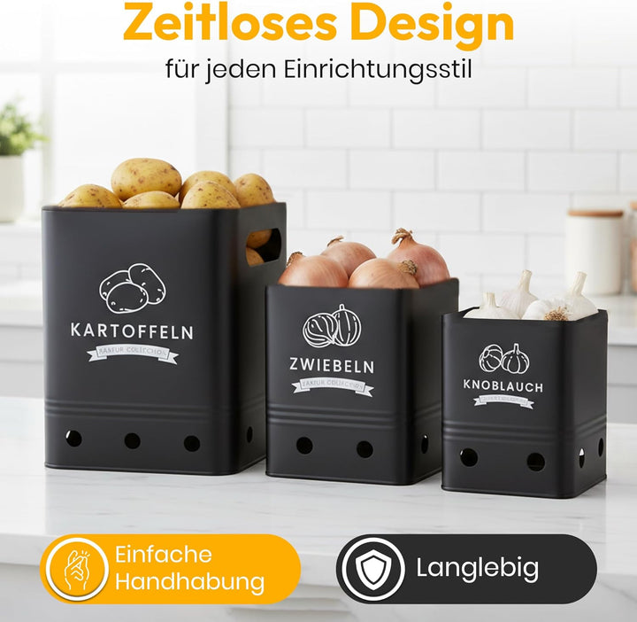 AH® klein Kartoffel Aufbewahrungsbox inkl. Gemüsebürste [3er Set] - Hält Gemüse Länger Frisch - Idea