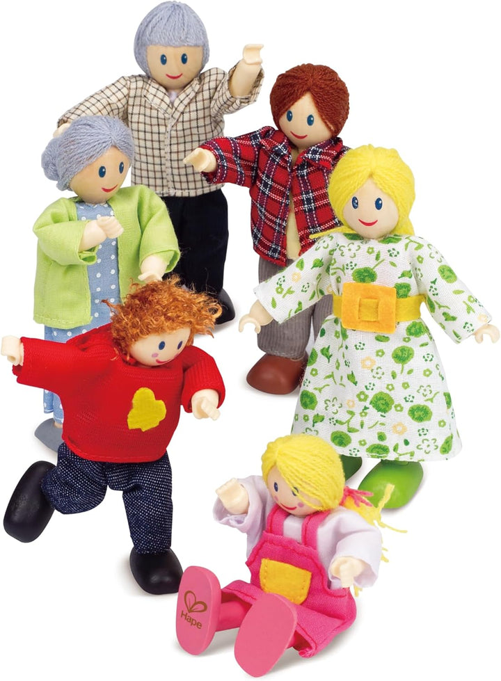 Hape Puppenfamilie Preisgekröntes Puppenfamilien-Set, einzigartiges Zubehör für Puppenhäuser aus Hol