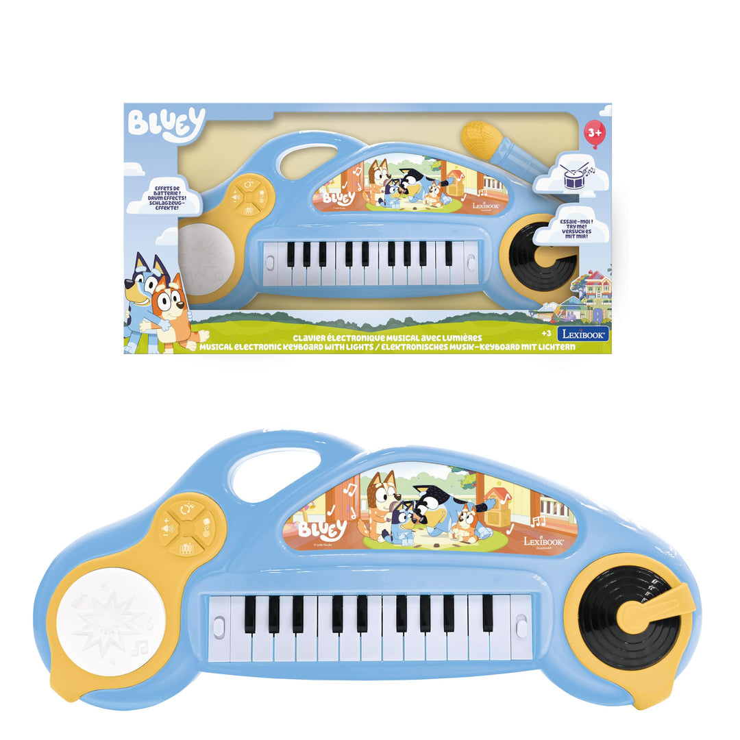 Lexibook, Bluey, elektronisches Kinderklavier mit Lichteffekten, Blau Gelb, K704BY, Bluey