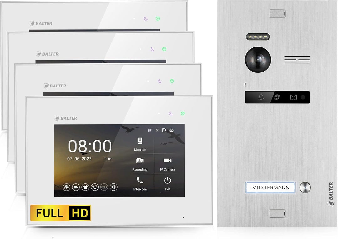 Balter EVO-HD Video Türsprechanlage, Video Türklingel mit Kamera, 1 Familienhaus Klingel, 4X 7 Zoll