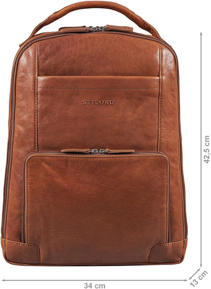 STILORD XL Herren-Businessrucksack aus Leder braun - 15-17 Zoll grosser Arbeitsrucksack - Männer Lap