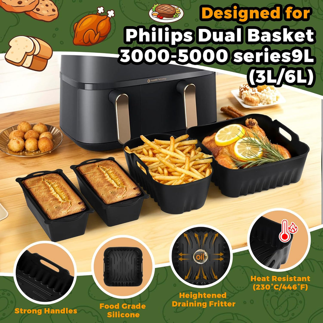 Pietuley 28 Stück Silikonform Heissluftfritteuse Zubehör für Philips Dual Basket Airfryer 3000-serie