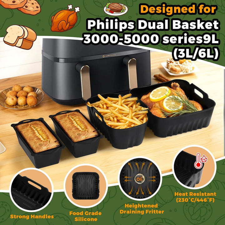 Pietuley 28 Stück Silikonform Heissluftfritteuse Zubehör für Philips Dual Basket Airfryer 3000-serie