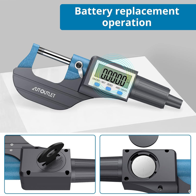 AUTOUTLET Micrometer Digitale Bügelmessschraube 0-25mm/ 0.001mm, Hohe Präzision LCD Digitale Mikrome