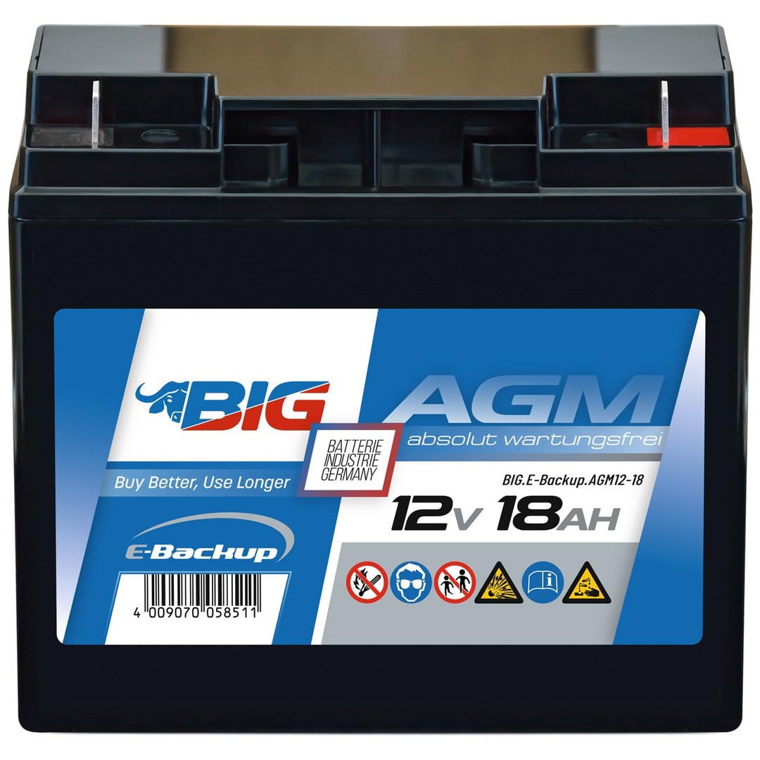 BIG E-Backup AGM Notstrombatterie 12V 18Ah für EPS- und USV-Systeme, Speicher- & Kommunikationssyste