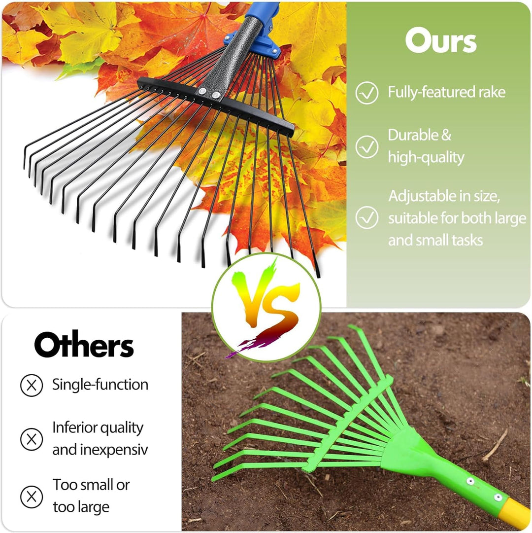 Gartenrechen Laubrechen, 18-zinkiger Metallrechen mit verstellbarem Kopf 25-45 cm, Rasenrechen Laubb