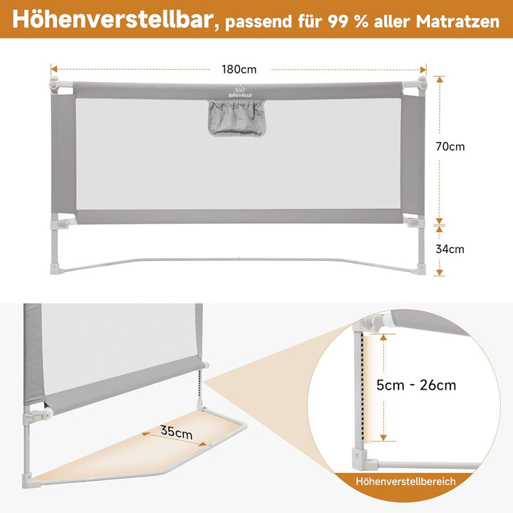 Bettgitter für Kleinkinder, 180cm Bettschutzgitter Kinderbettgitter für Kinder Babybettgitter Klappb