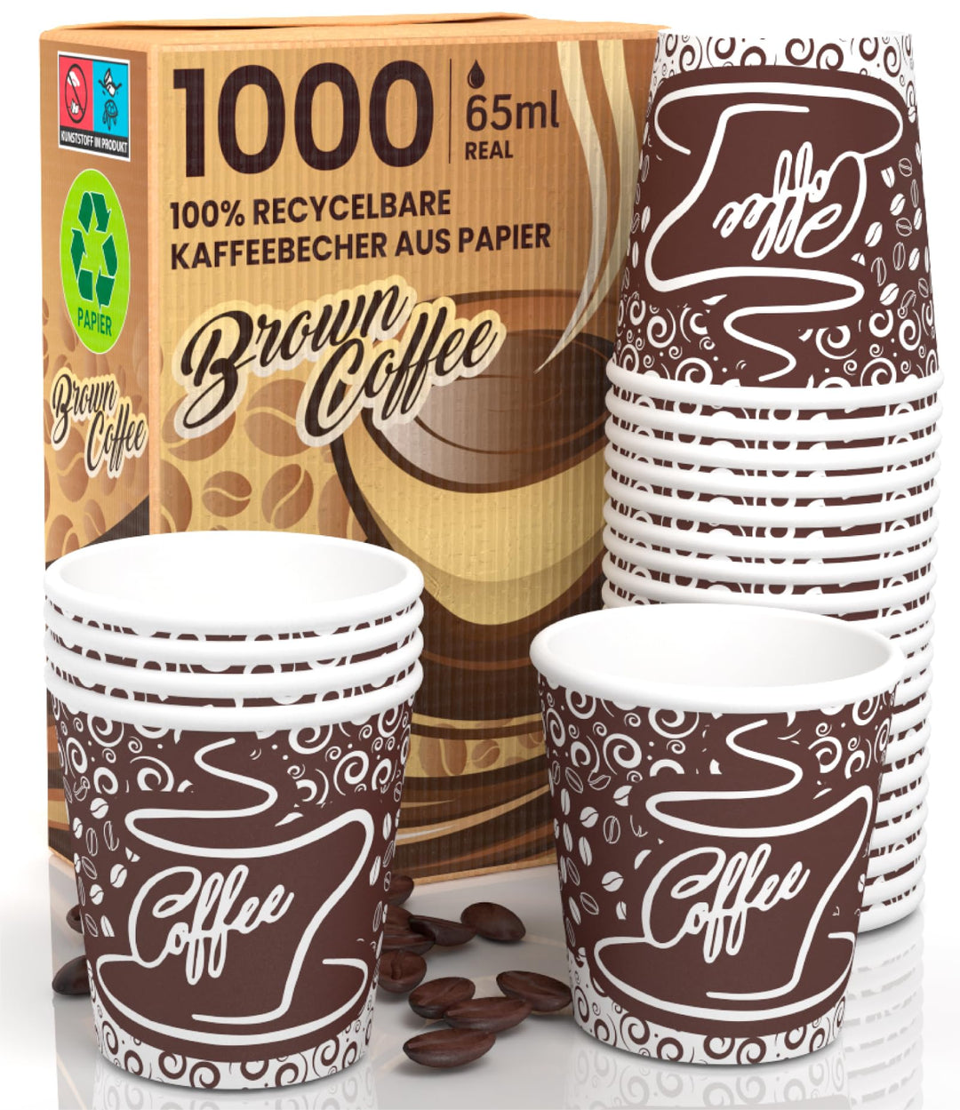 Eurocali 1000 Espresso Pappbecher 65ml Biologisch Abbaubare Kaffee Einwegbecher - Ökologisches Desig