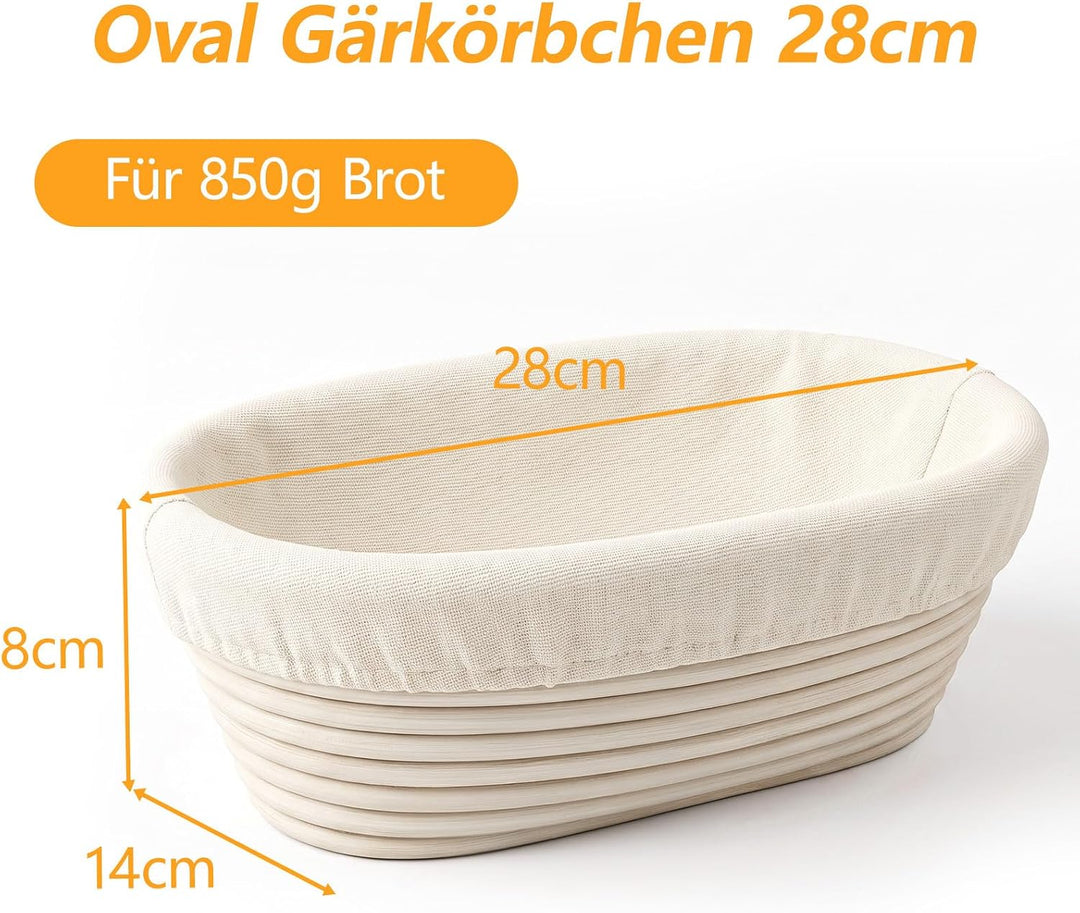 Gärkörbchen Oval 28x14x8 cm aus Natur-Rattan – Brot Gärkorb mit Leineneinsatz, Perfekt zum Gären von