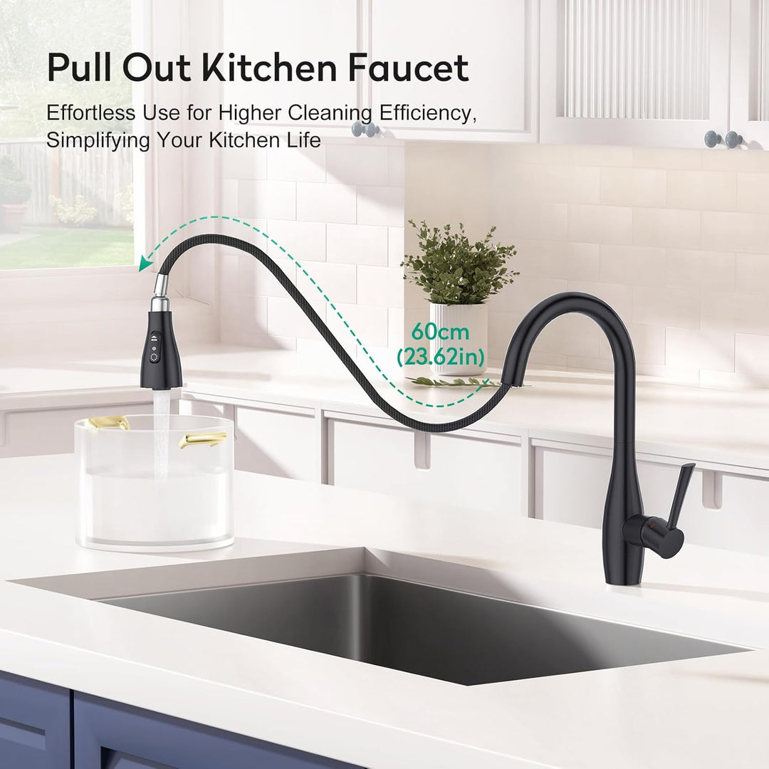 CREA Wasserhahn Küche mit 3 Funktionen Brause, Küchenarmatur mit Ausziehbarer Brause, 360° Drehbar M