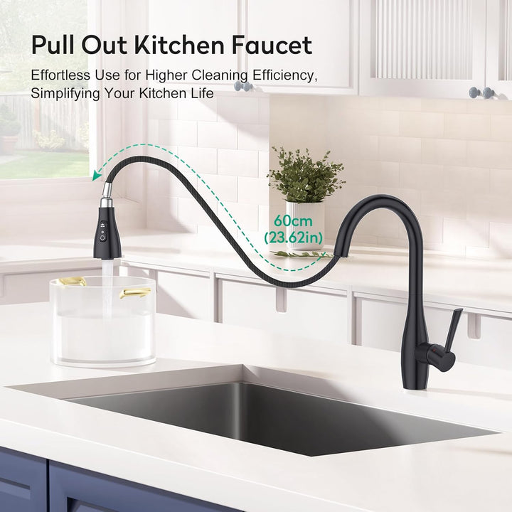 CREA Wasserhahn Küche mit 3 Funktionen Brause, Küchenarmatur mit Ausziehbarer Brause, 360° Drehbar M