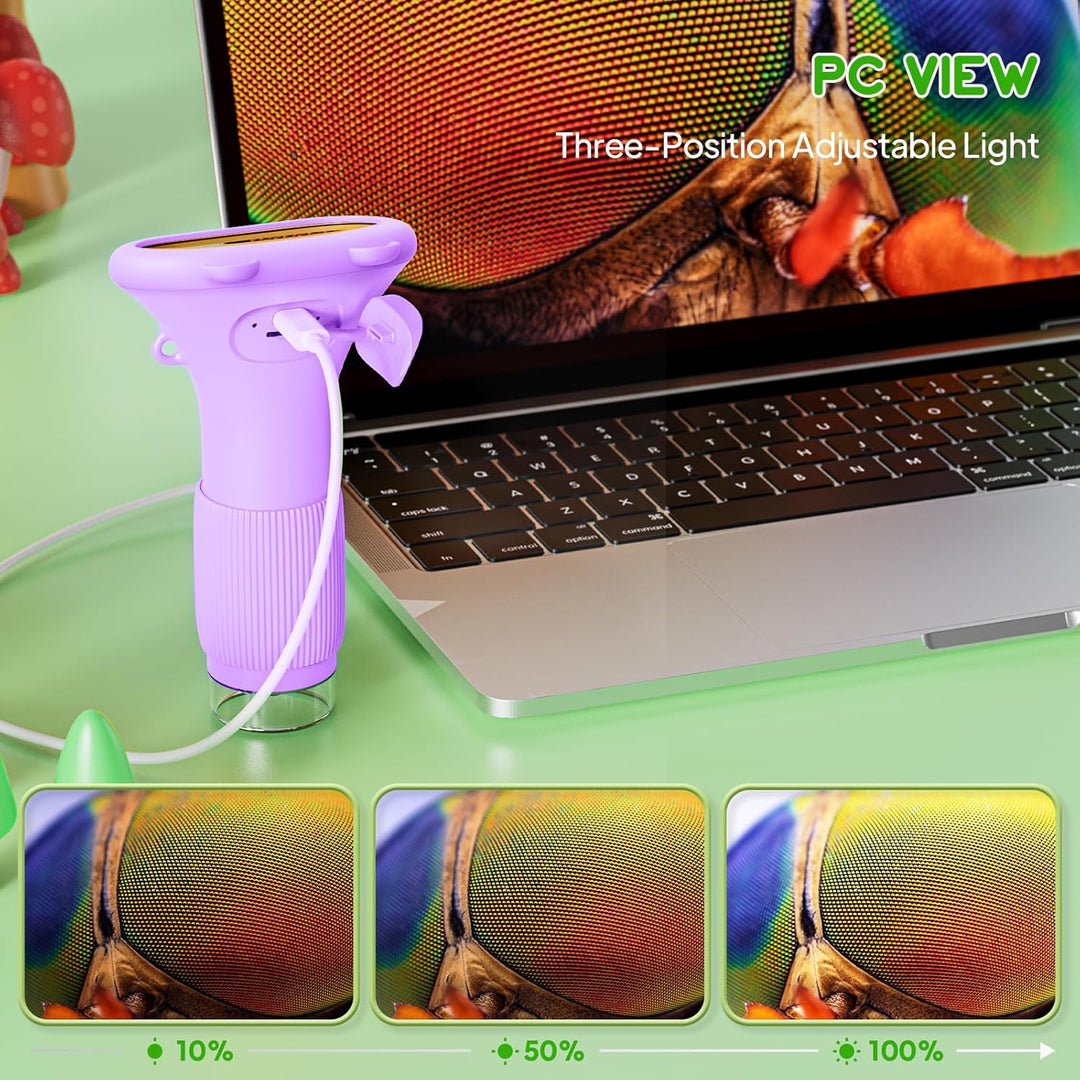 Mikroskop für Kinder, Ashfly 1000X Taschenmikroskop mit 2,0" IPS-Bildschirm USB Microscope Lupe, 8 L