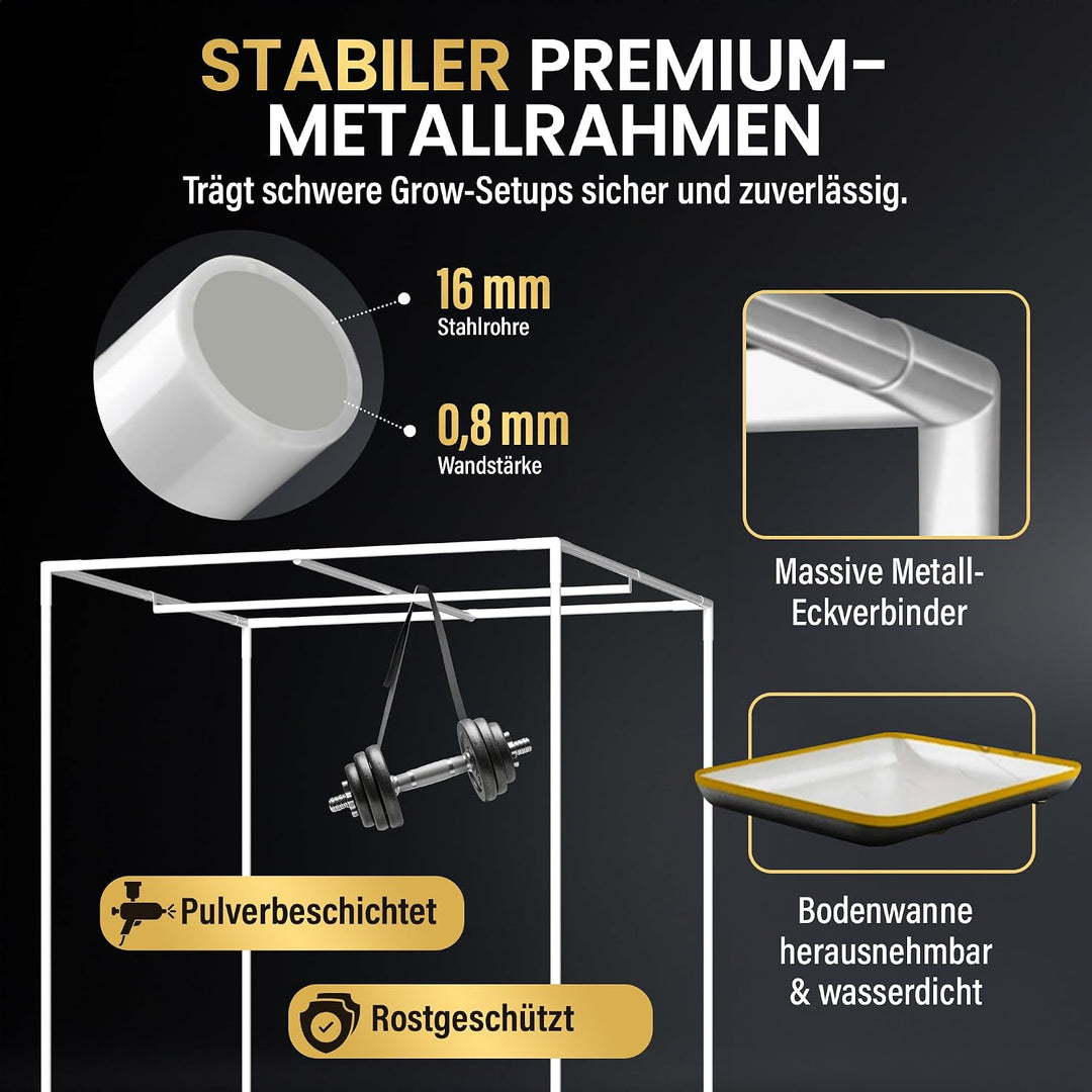 Edelweiss PRO Growzelt 300x150x200 cm, lichtdichte Growbox für Indoor-Pflanzen, PAR-White Innenfläch