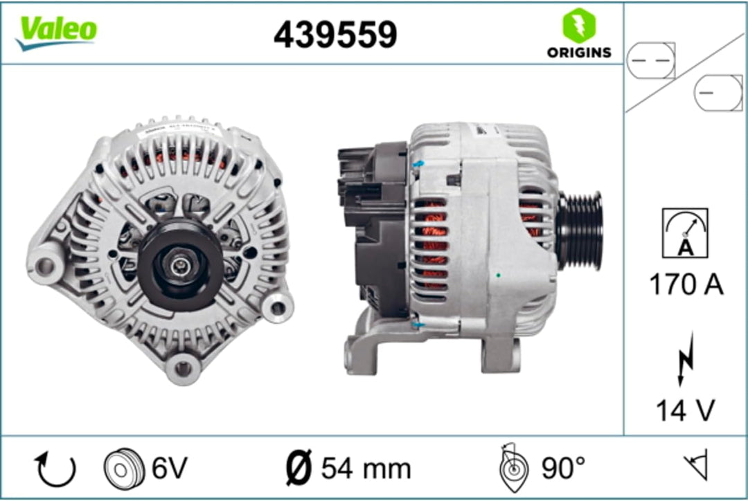 VALEO 439559 Generator Ladestrom des Generators: 170 Amp Rippen: 6 rippen Riemenscheibe Ø: 54 mm Spa