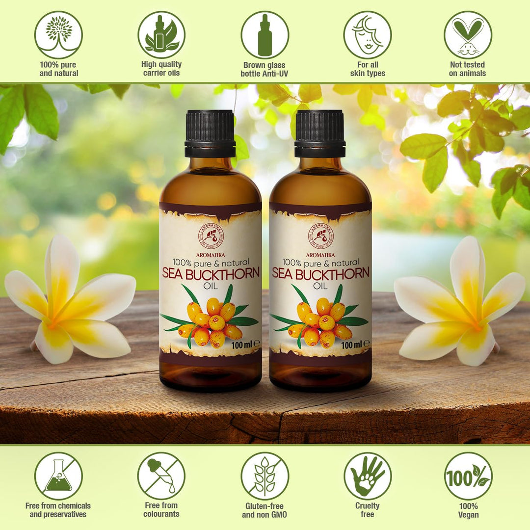 Sanddornöl 200ml - Hippophae Rhamnoides - 2x100ml - Kaltgepresst - Sanddorn Öl - Sea Buckthorn Oil -
