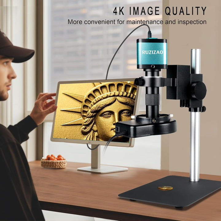 Digital Mikroskop, 48 Megapixel 1080P Industrie Mikroskop mit Metallfuss, HDMI/USB, 150X HD Objektiv