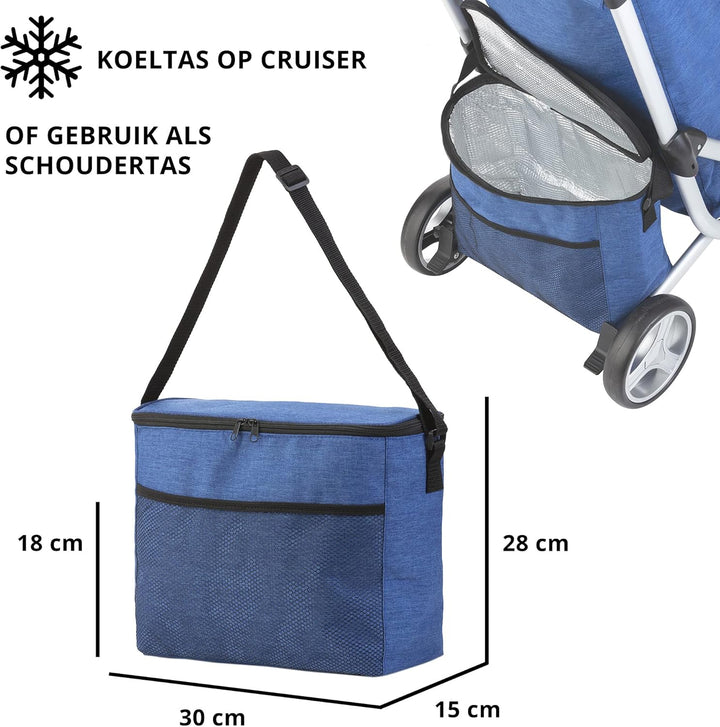 Cruiser Einkaufswagen Trolley 59 Liter mit 14 ltr Kuhltasche - 3 räder Einkaufsladen (blau), Blau