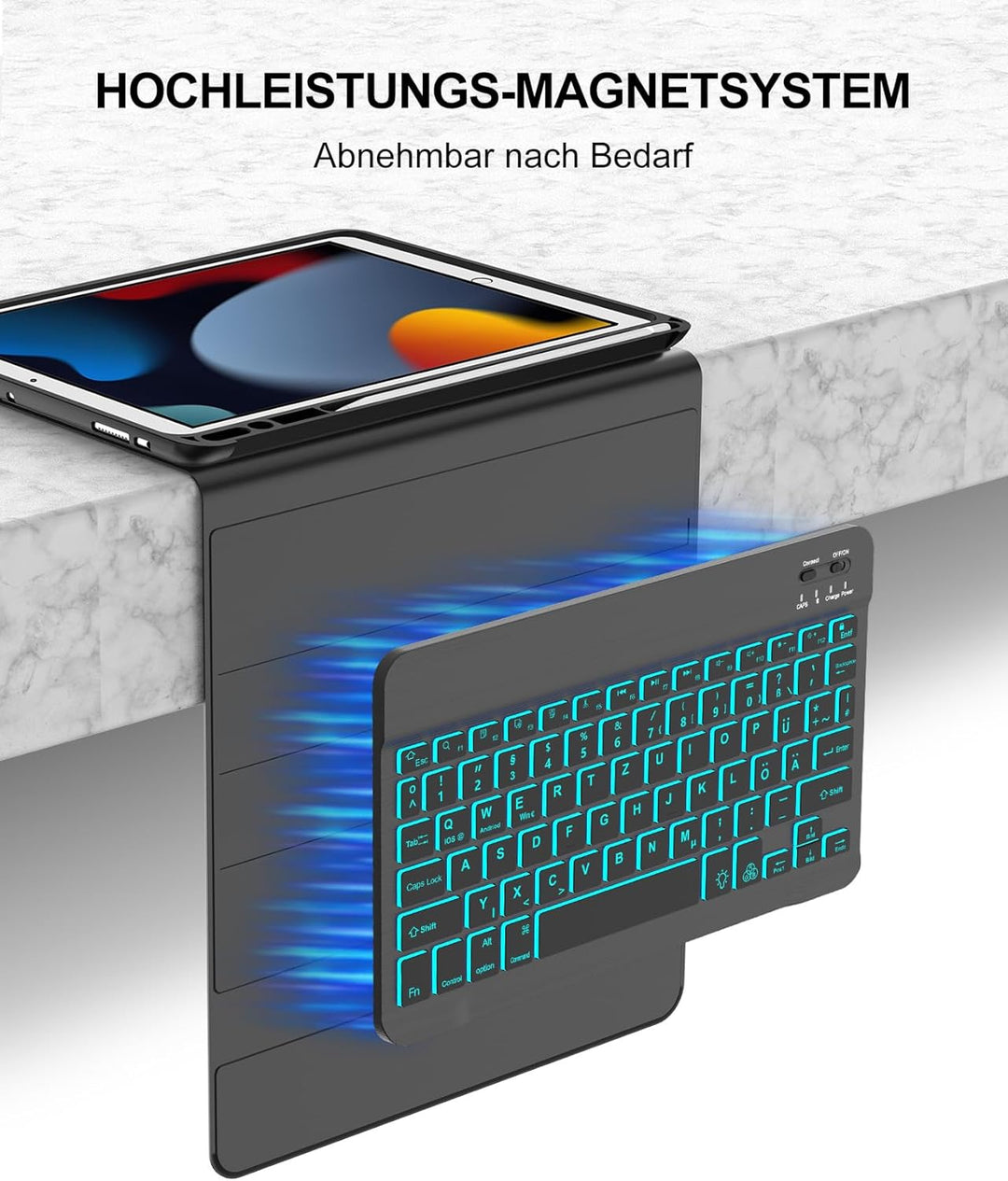 Für iPad 10,2" Hülle mit Beleuchteter Tastatur für 7./8./9. Gen, Air 3, Pro 10.5, Mit 7-Farben Hinte