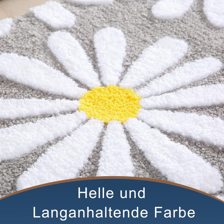 QJHOMO Grau Badezimmerteppich Niedliche Gänseblümchen Badematte rutschfest Waschbar Badteppich Weiss