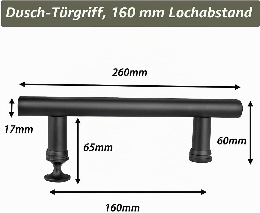Griffe für Duschtüren Schwarz Duschtür Griff 160mm Loch zu Loch, Griff Beidseitig für Duschtür Glast