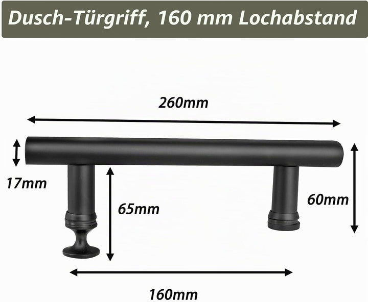 Griffe für Duschtüren Schwarz Duschtür Griff 160mm Loch zu Loch, Griff Beidseitig für Duschtür Glast