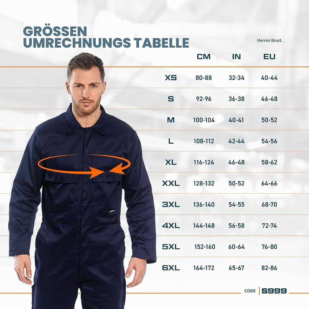 Portwest S999 Herren Euro-Arbeitskleidung Polycotton Overall Arbeitsanzug Royal Blau 3XL, Royal Blau
