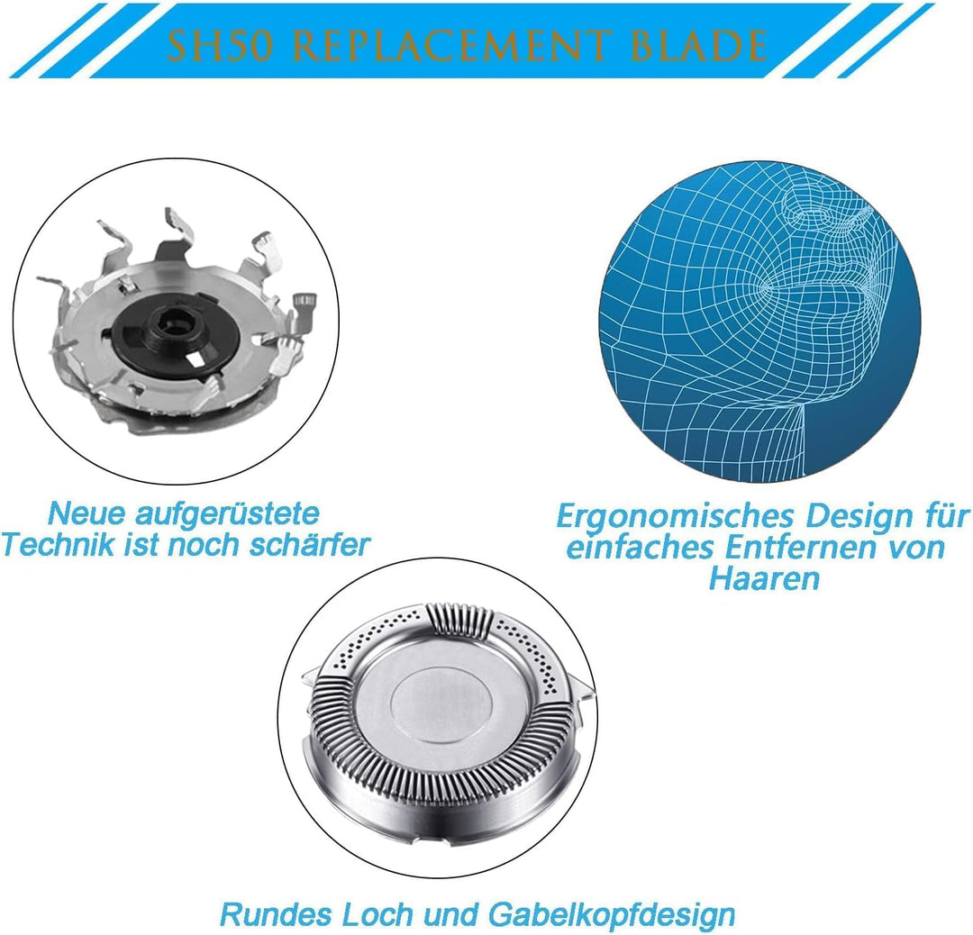 SH50/52 Ersatzköpfe Kompatibel mit Series 5000/6000 Scherkopf (S5xxx Rundgehäuse) für Serie 5000 Sch