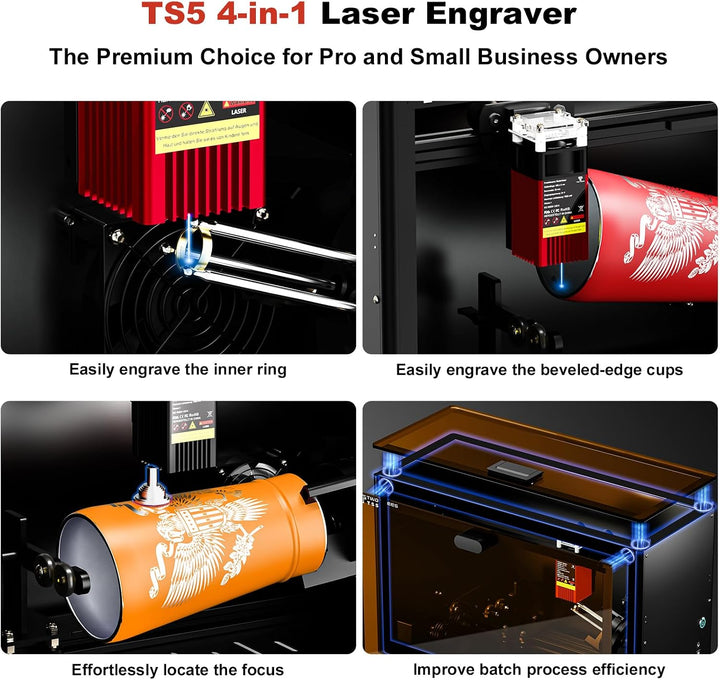 Twotrees TS5 Rotationslaser-Gravurmaschine für Tassen Flaschen, 3-in-1 Laser Rotary Roller, vorinsta