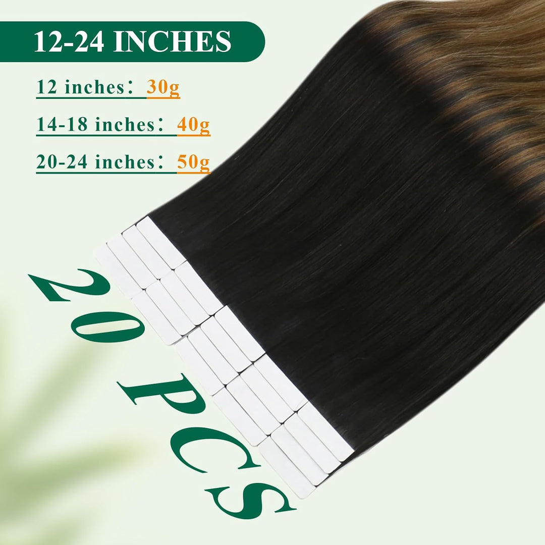 Easyouth Tape Extension Echthaar Remy Extension Tape Echthaar Farbe Off Black zu Mittelbraun Mit Hon