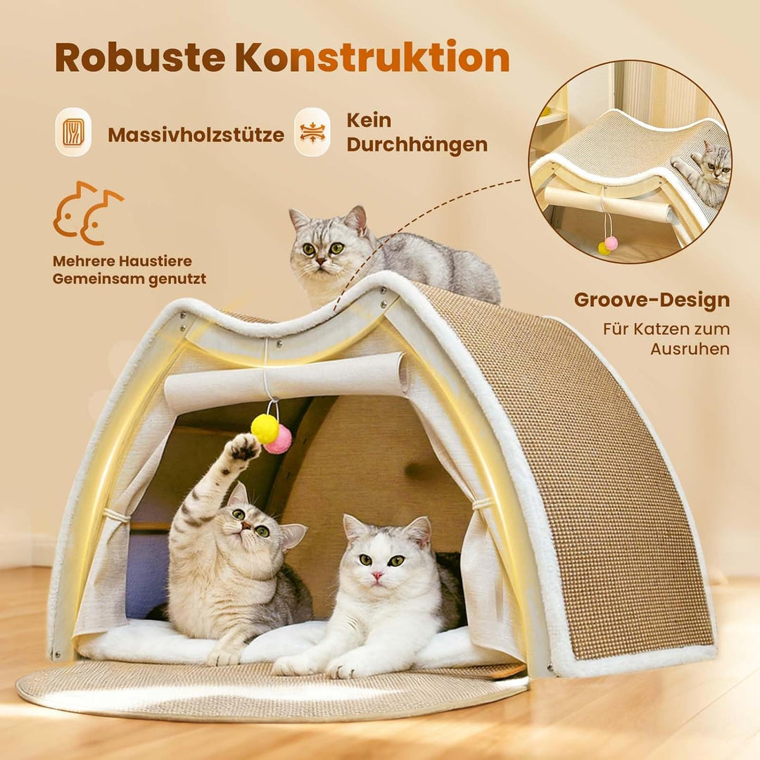 Sisal Katzenhaus Kratzbrett, 2-in-1 Kratz & Katzenzelt, Haustierhäuser, Tipi Hundezelt kleine Hunde,