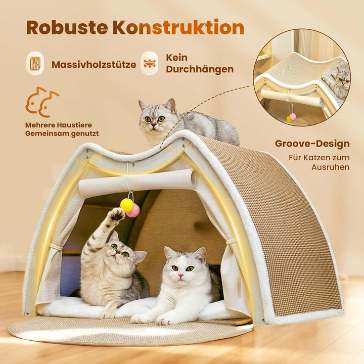 Sisal Katzenhaus Kratzbrett, 2-in-1 Kratz & Katzenzelt, Haustierhäuser, Tipi Hundezelt kleine Hunde,