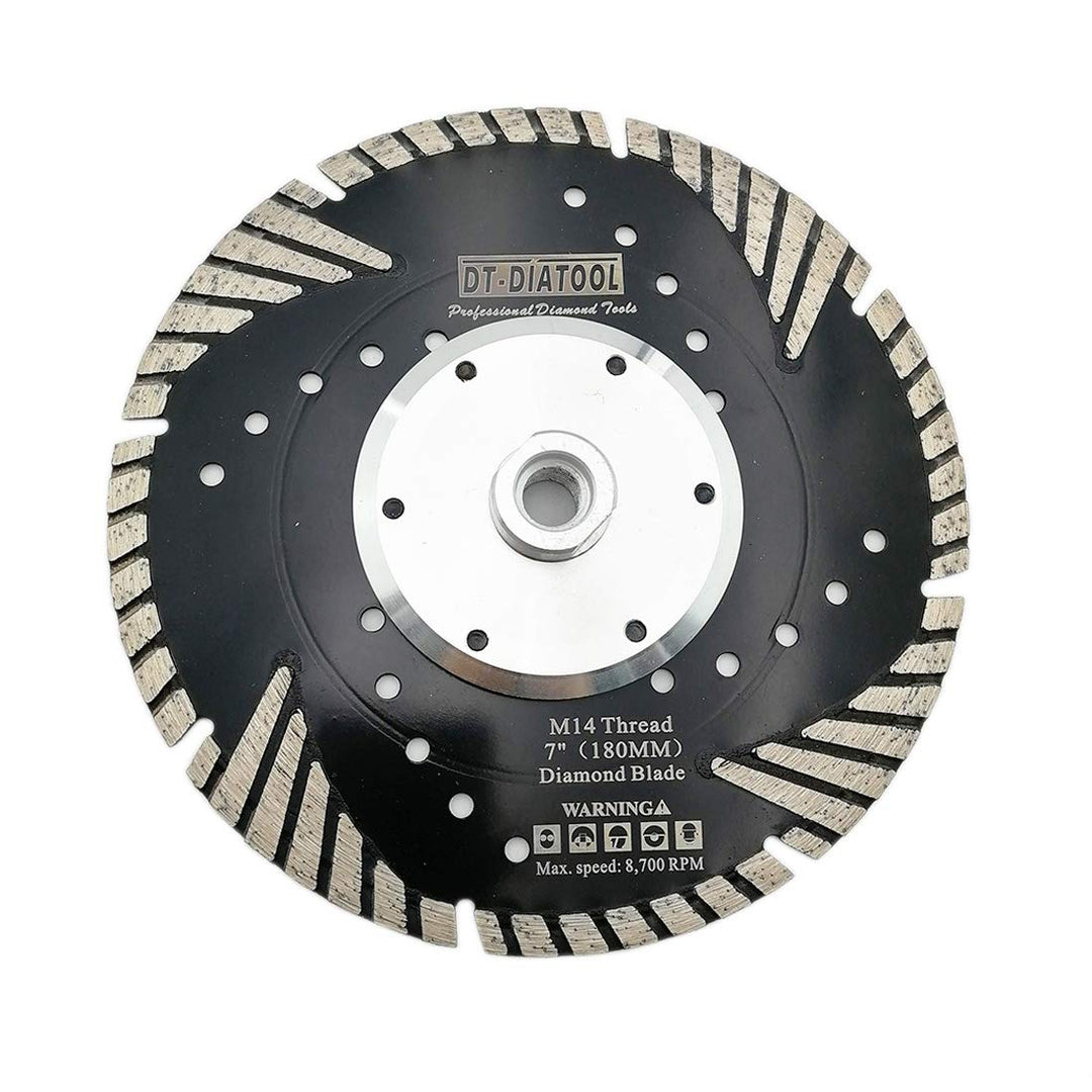 DT-DIATOOL Diamant Trennscheibe 180 mm x M14 Turbo Sägeblatt mit Schutzzähne zum Schneiden Schleifen