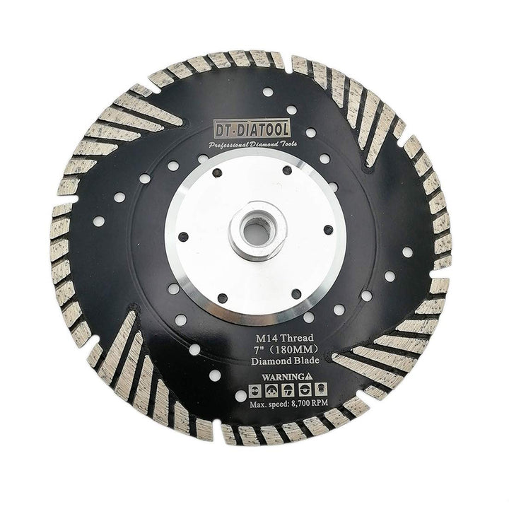 DT-DIATOOL Diamant Trennscheibe 180 mm x M14 Turbo Sägeblatt mit Schutzzähne zum Schneiden Schleifen