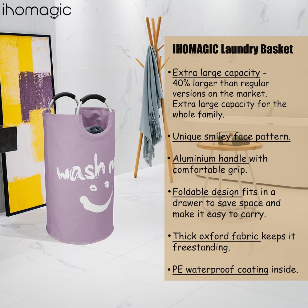 IHOMAGIC 115L Faltbare Wäschekörbe Wäschebehälter mit Aluminiumgriffen, Grosse Wäschesammler, Reise