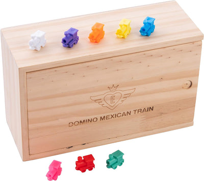 Engelhart - Domino Mexican Train/Zug -Premium- Qualität - Dobbel 12-2-8 Spieler - 91 farbige Dominos