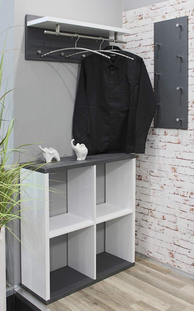 HAKU Wandgarderobe edelstahloptik, granitoptik, weiss, MDF, Metall - Masse: B 75 cm x H 30 cm x T 26