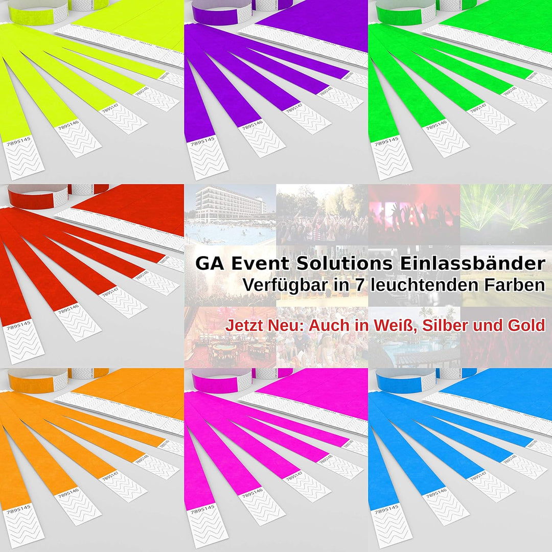 500 Eintrittsbänder aus Tyvek zum selbst gestalten und bedrucken in Silber von GA Event Solutions -