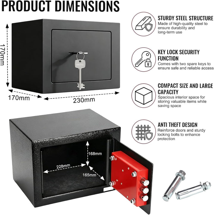 Kleiner Safe Tresor 6,4L mit Einwurfschlitz, 23 x 17 x 17 cm Safe Box mit 2-Bit Schlüssel | Abschlie