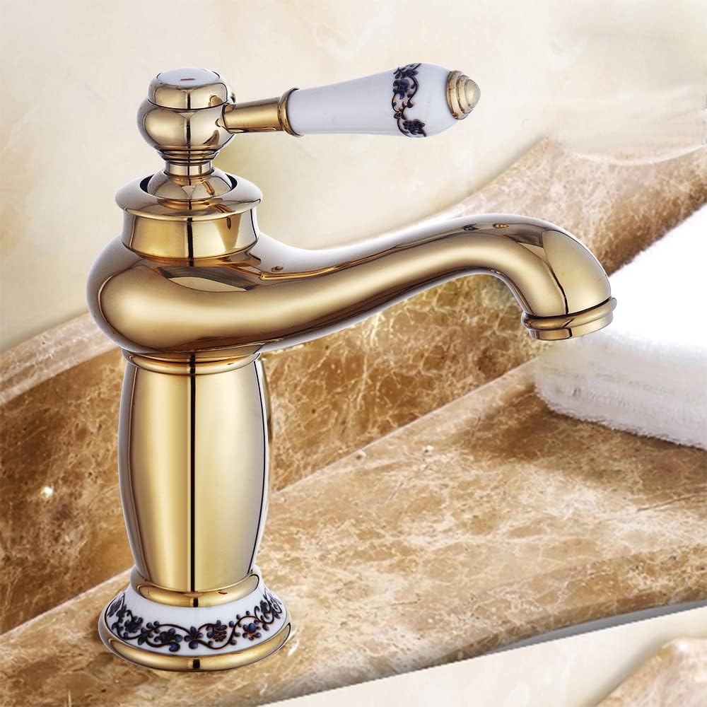 Retro Wasserhahn Gold Bad Waschtischarmatur Messing,Einhebelmischer Waschbecken Armatur mit Wasserle