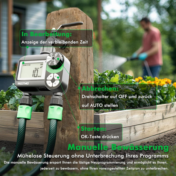 RESTMO Wasserzeitschaltuhr, programmierbare Bewässerungscomputer, funktioniert für Gartenschlauch, 3