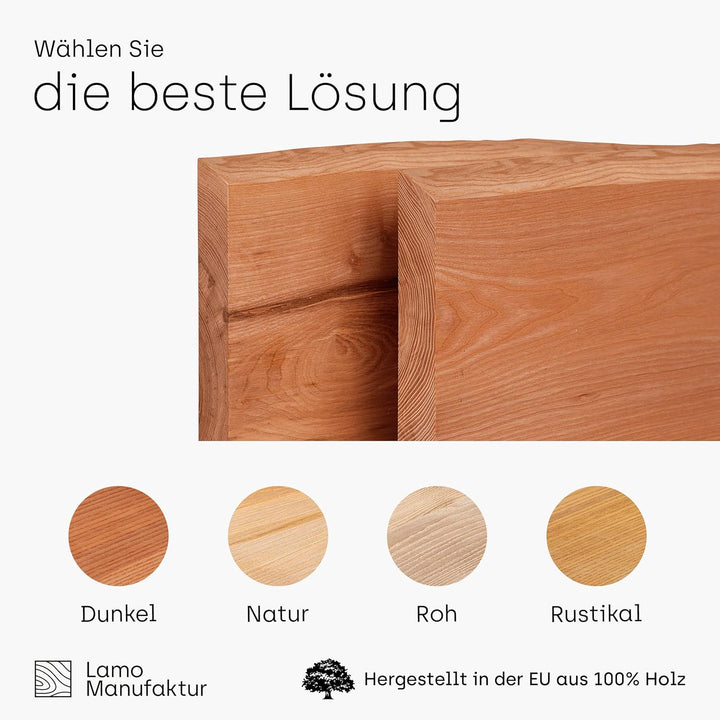 LAMO Manufaktur Waschtischplatte, Holzplatte Waschtisch Baumkante, 140x50 cm (AxB), Dunkel, ohne Mon