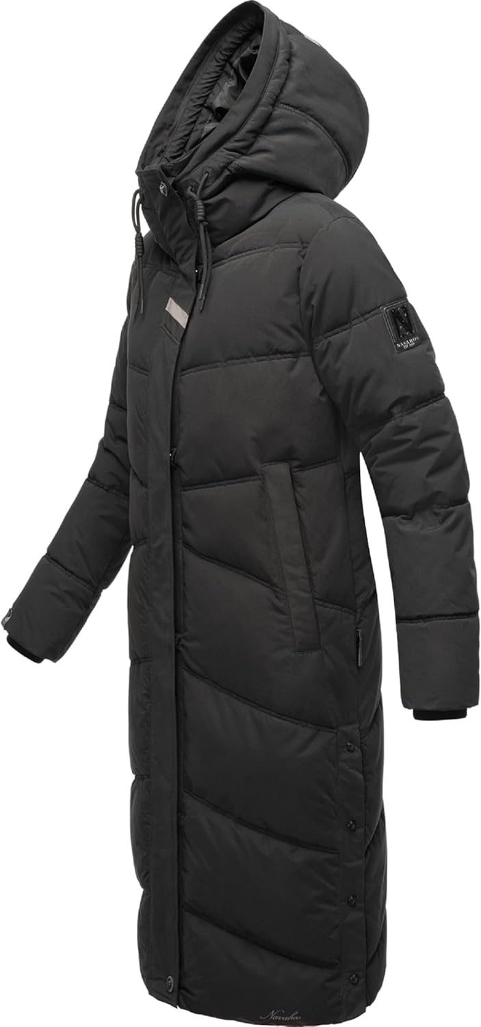Navahoo Damen Wintermantel Warmer Steppmantel lang mit Kapuze Kuschelmausi S-XXL L Schwarz, L Schwar