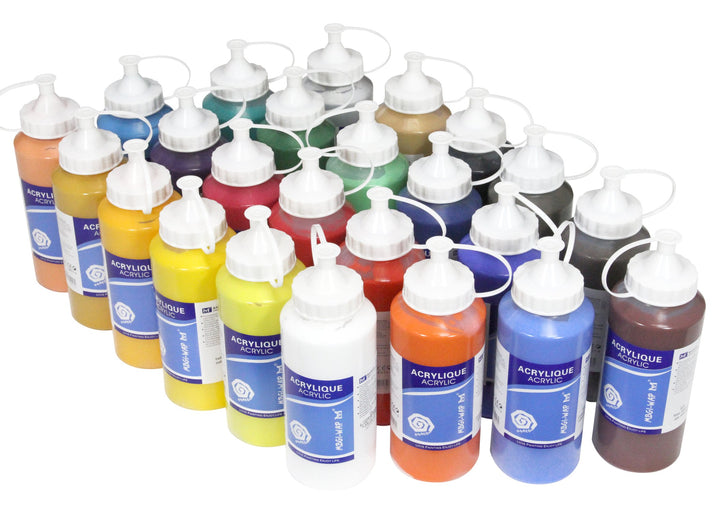 24 x Acrylfarben Set je 500 ml, ausgewählte Farbtöne, original MAGI strahlende Künstler Acrylfarbe