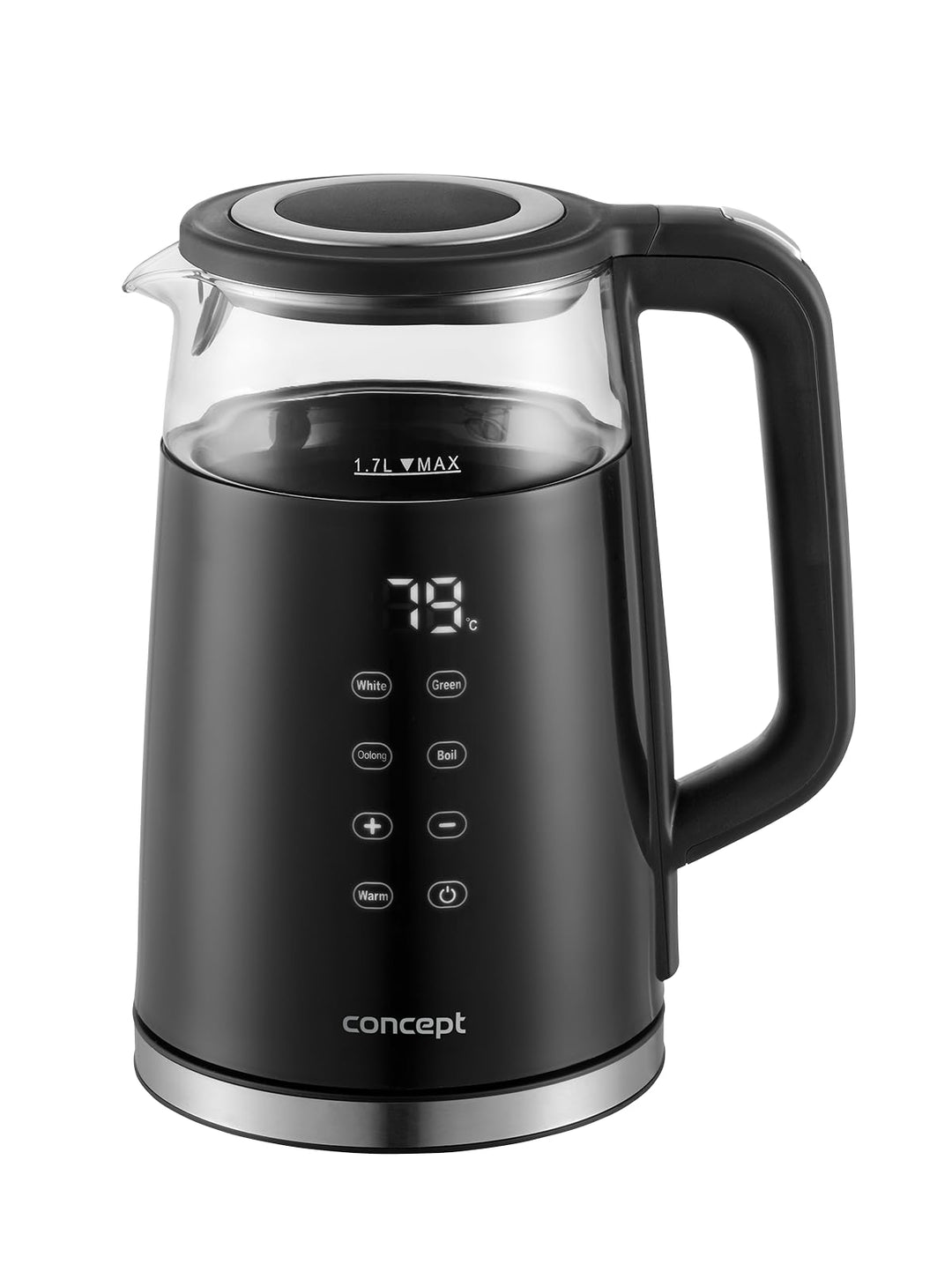 Concept RK4100 Glas-Wasserkocher mit Temperaturregelung 1,7L, 1850-2200 W, Warmhaltefunktion, LCD Di
