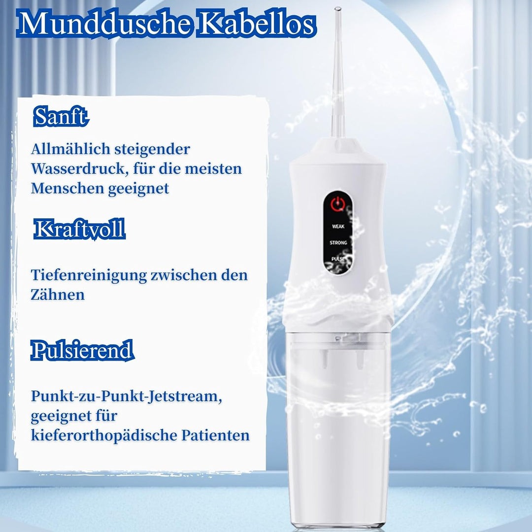 Munddusche Kabellos Wasserdicht, Water Flosser Zahnreinigung für Zwischenräume Zahndusche Zahnzwisch