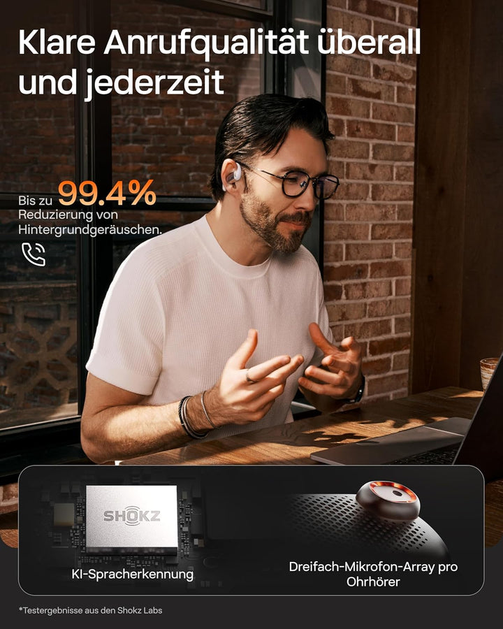 SHOKZ OpenFit Pro Open-Ear-Kopfhörer mit Open-Ear Geräuschreduzierung, Optimised for Dolby Atmos, Ti
